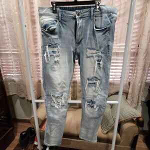 Men's Relaxed Fit Distressed Jeans - Light Blue